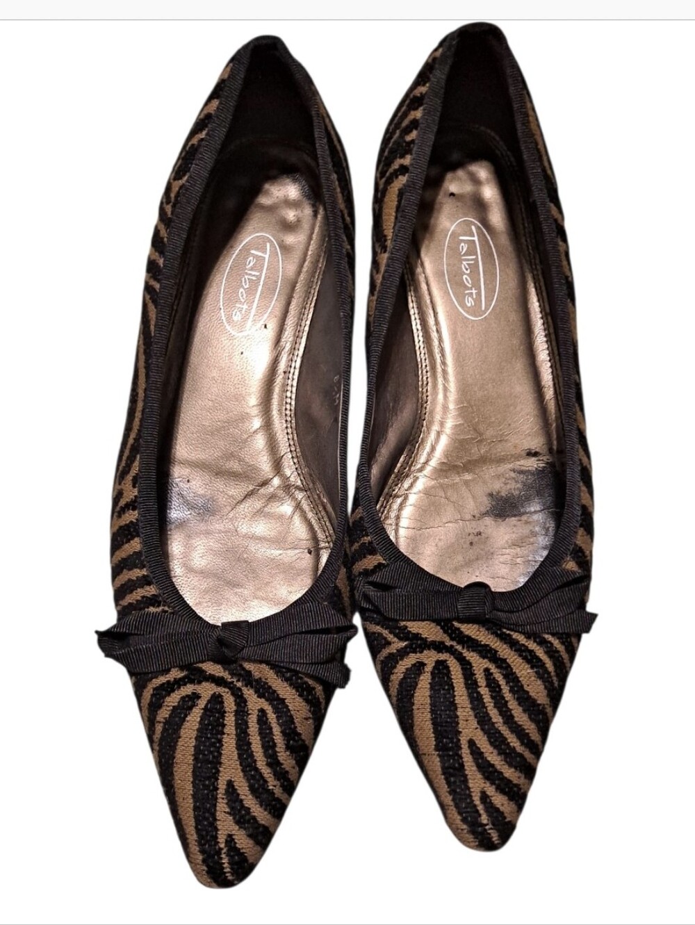 Talbots Zebra-Print Pointed Toe Ballet Kitten Heel in Black and Olive Green